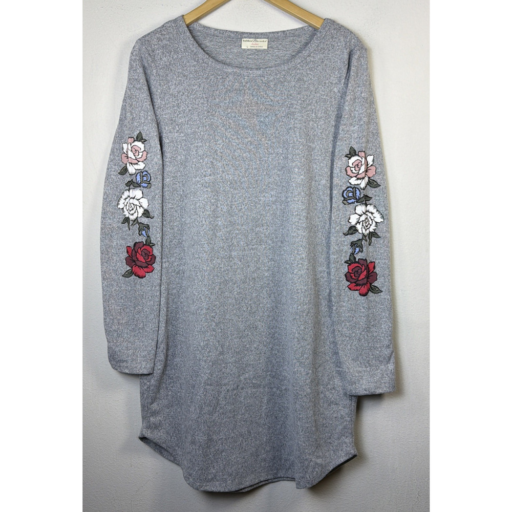 Bobbie Brooks women sweater dress grey large bohemian western romantic cottage - Picture 2 of 13